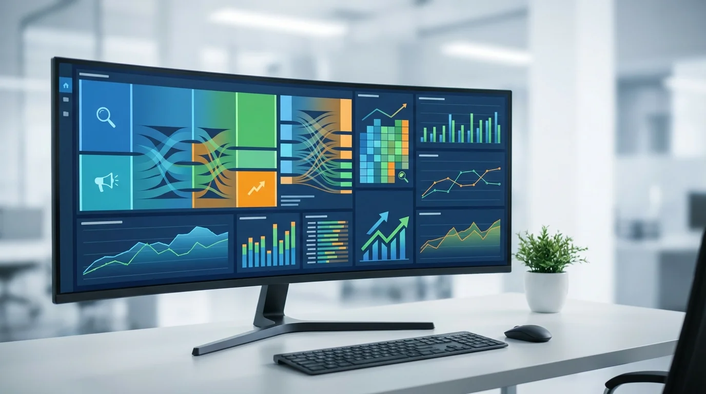 Detailed analytics dashboard showing traffic sources and conversion metrics for an online store, emphasizing the importance of tracking search engine optimization progress and advertising performance.