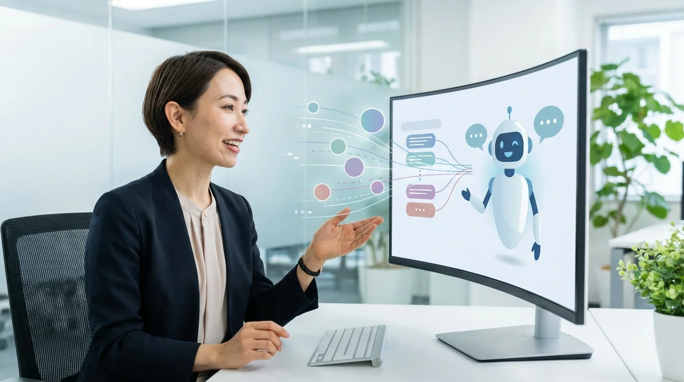 A professional data analyst reviewing a dashboard showing cluster analysis results from chatbot conversation logs. The visualization displays groups of unresolved queries categorized by topic, allowing for the strategic expansion of the chatbot's knowledge base and intent mapping.