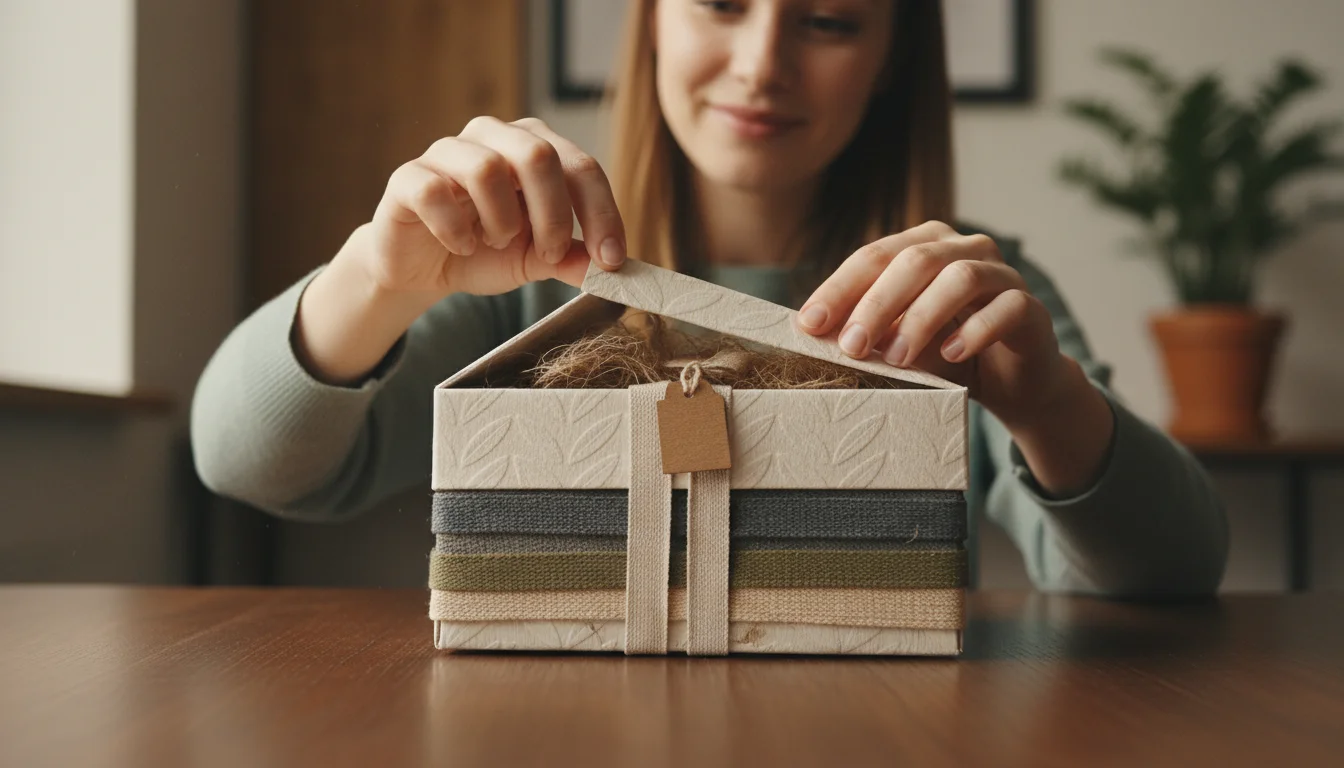 A close-up of a customer unboxing a premium product with high-quality sustainable packaging, highlighting the tactile experience and the emotional connection formed during the physical delivery stage of the post-purchase journey.